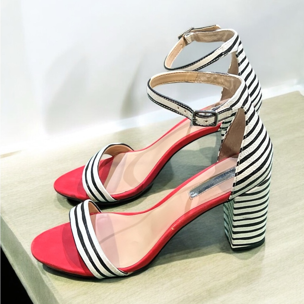 INC International Concept Striped Black/Red/White Heeled Sandals